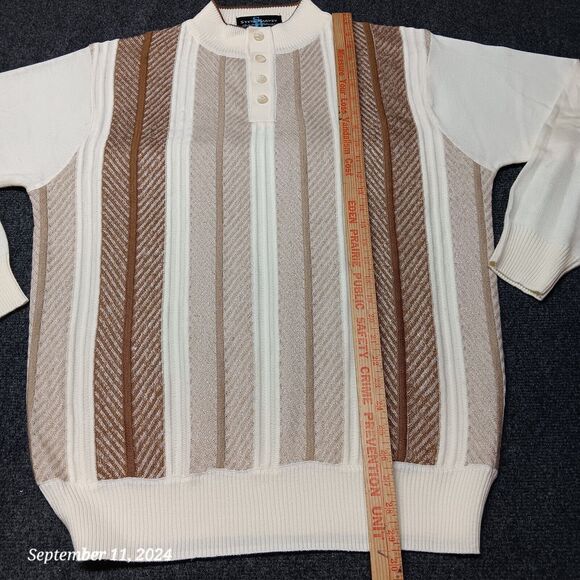 Steve Harvey Henley Sweater Adult Large Brown White Striped Knit - Picture 3 of 7
